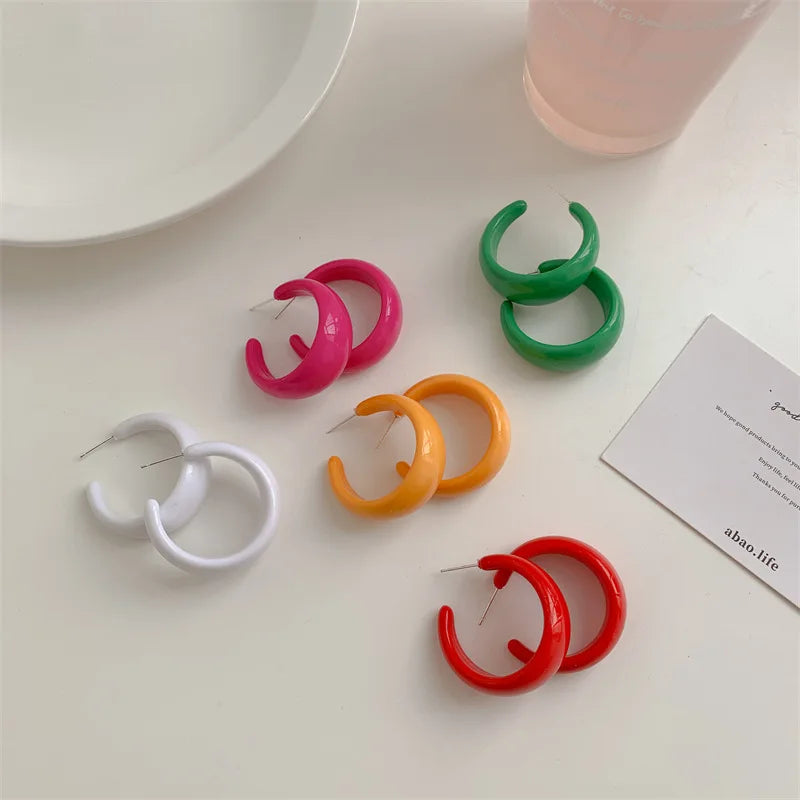 Summer Fresh 3Cm Multi Colors Acrylic Thick Round Earrings Candy Colors Resin C Shape Hoop Earrings Women