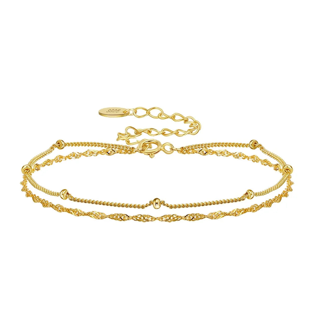RINNTIN SB131 FIne Jewelry Water Ware With Satellite Chain Bracelet 925 Sterling Silver Brazalete Layered Chain Bracelet Women