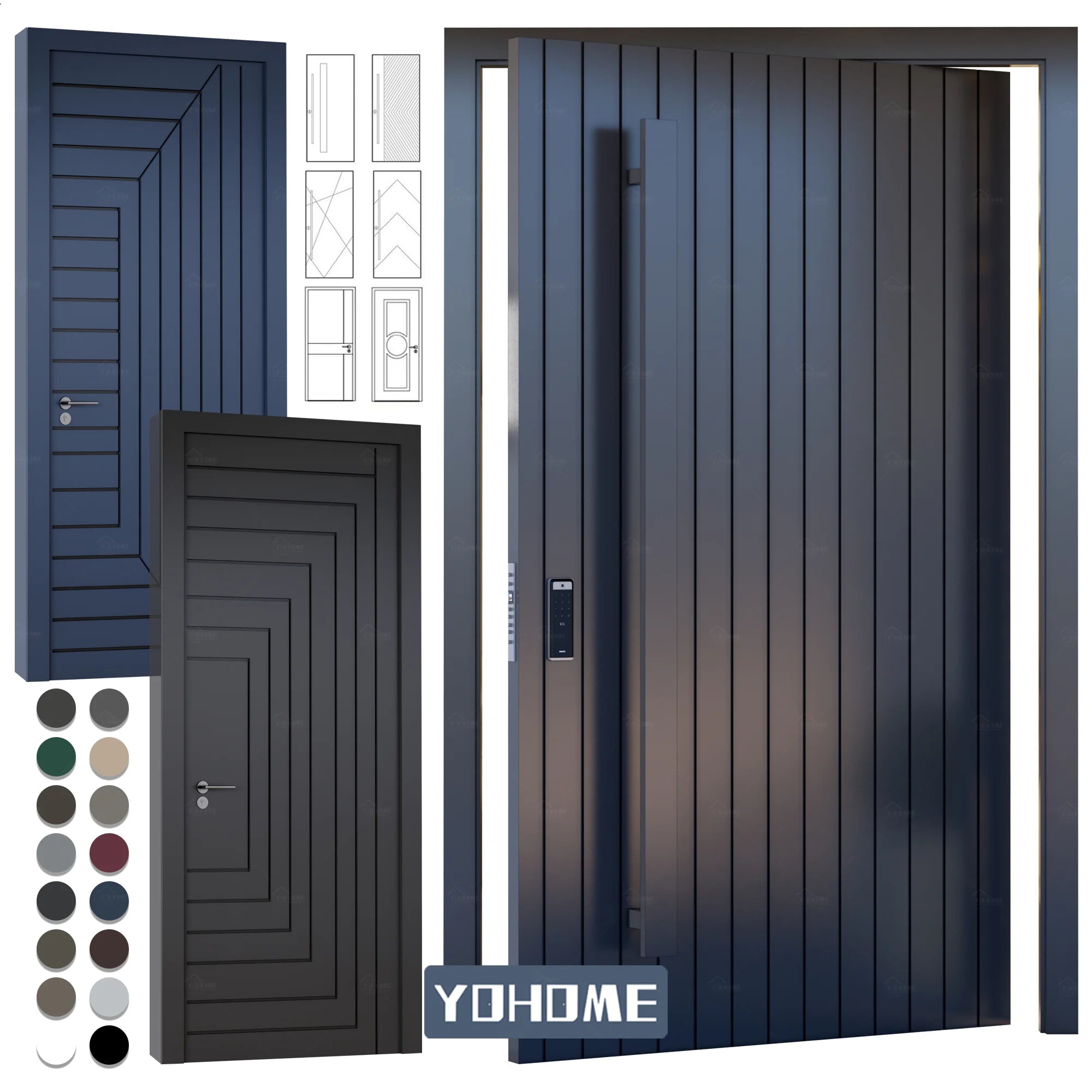 American Style Modern Design Black Aluminum Entrance Doors to the House Oversized Entry Doors Hurricane Impact Pivot Doors