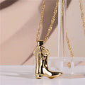 Fashion Trendy 18 K Gold Stainless Steel Cowboy Boots Pendant Necklace Rope Chain Claw Setting Textured Shoes