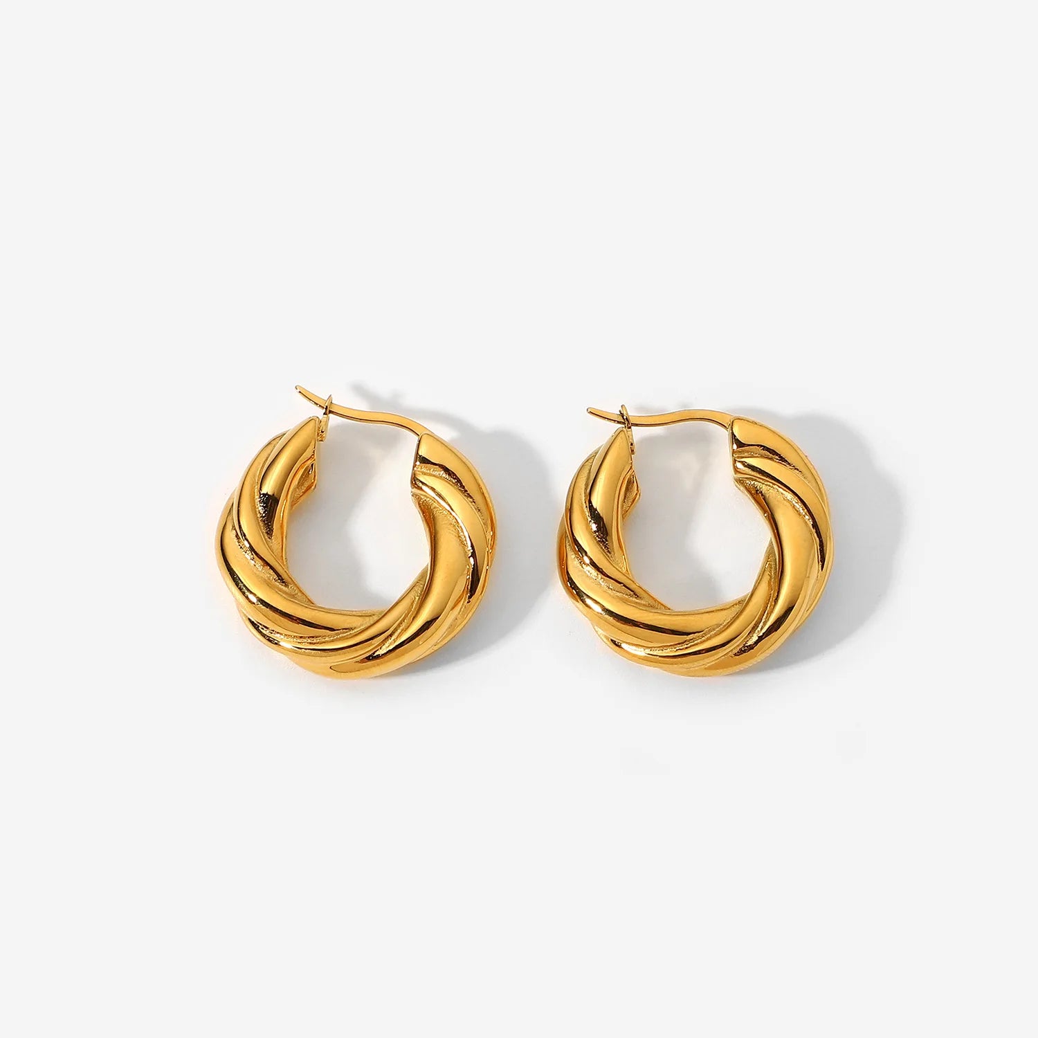 Fashion Stainless Steel Jewelry 18K Gold Plated Twisted Hoop Earrings for Women