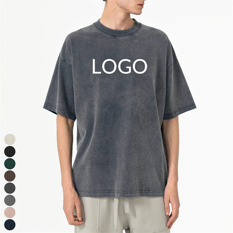 Custom Logo Acid Washed Heavy 100% Cotton Unisex T-shirt 275 Gsm Men's Blank Plain Premium Quality Vintage T Shirt for Men