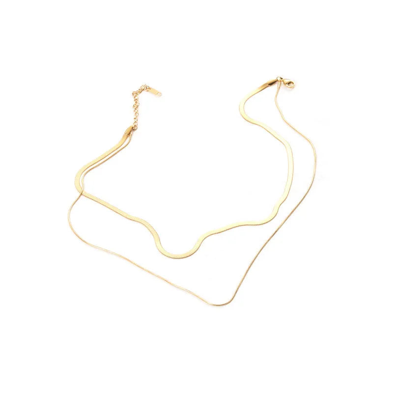 AA00317 Minimalist Snake Chain Choker Necklace Stainless Steel Basic Chain Double Layer Choker Necklace for Women
