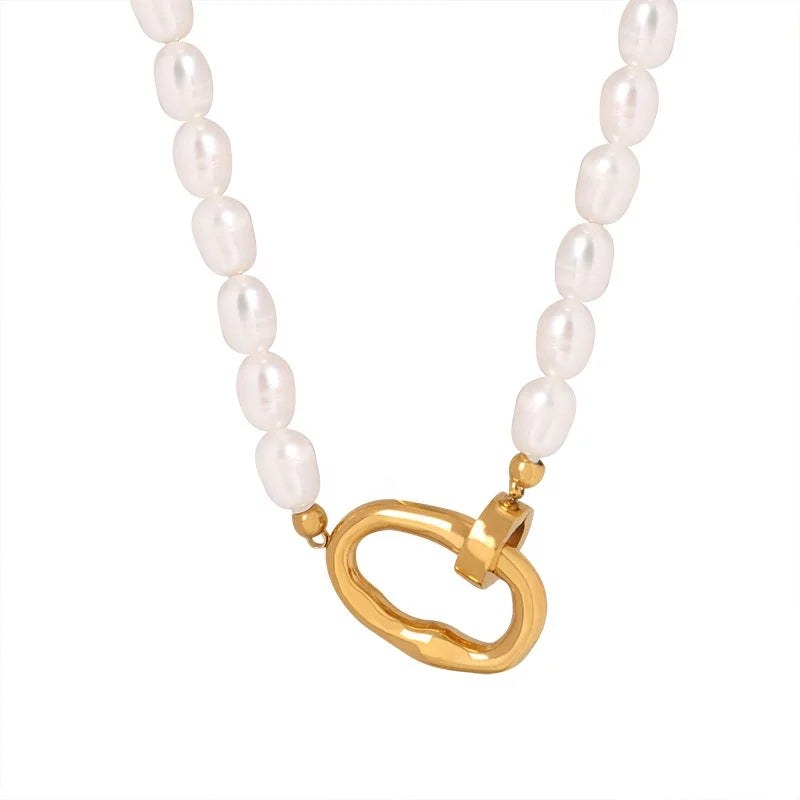New Arrivals Baroque Style Fashion Elegant Jewelry Set 18k Gold Plated Stainless Steel Freshwater Pearl Necklace Bracelet