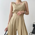 Wholesale 2026 Autumn Korean Chic Square Neck Loose Vest Top + High Waist Pleated Wide Leg Casual Trousers Women Sets