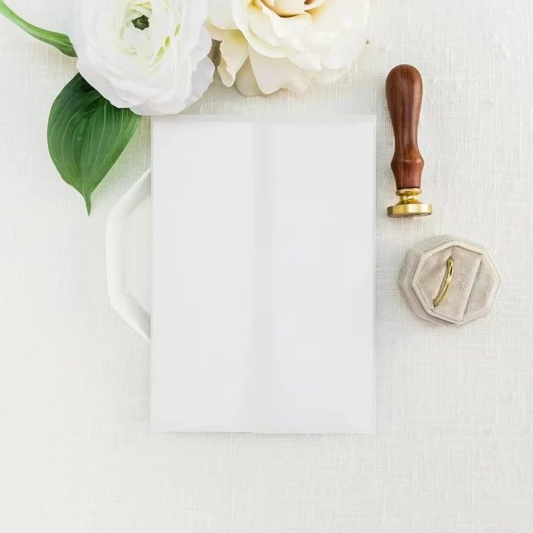 Wholesale 130X180Mm 150Gsm Pre-Creased Translucent Clear Vellum Wrap Jackets for Wedding Invitations Menu Place Card