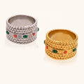 Ding Ran Hot Selling Boho Colorful Natural Stone Rings Tarnish Free Stainless Steel Chunky Beaded Rings