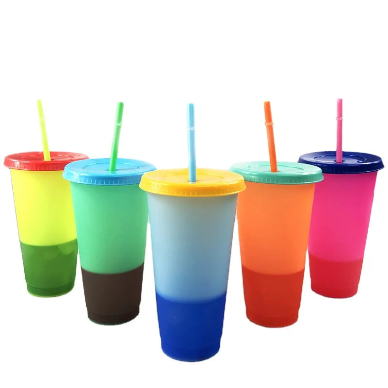 Wholesale Heat Transfer Printing Full-color 24oz Reusable Tumbler Cups Custom Logo Color Changing PP Material with Lid for Party