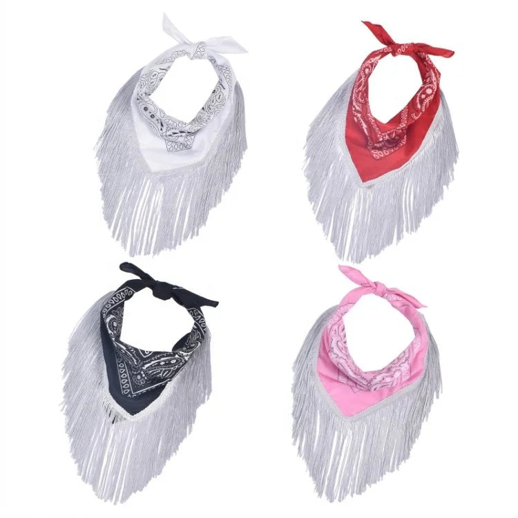 Last Disco Theme Decorations Party Supplies Cowgirl Bandanas square Scarf for Women Paisley Cashew Pattern With Tassel