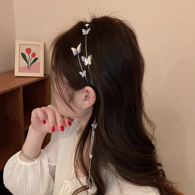 2022 Korean Style Rhinestone Butterfly Double Hairband Crystal Headband for Women Hair Hoop Hair Accessories