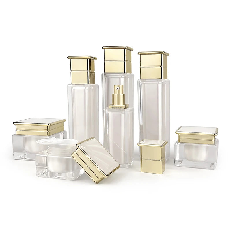 Customs logo Luxury  square Acrylic  Empty Cosmetic Packing Lotion Bottle With Pump