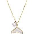 Ivanda Newest Design 18K PVD Gold Plated Stainless Steel Fashion Jewelry Fish Tail Freshwater Pearl Necklace for Girls