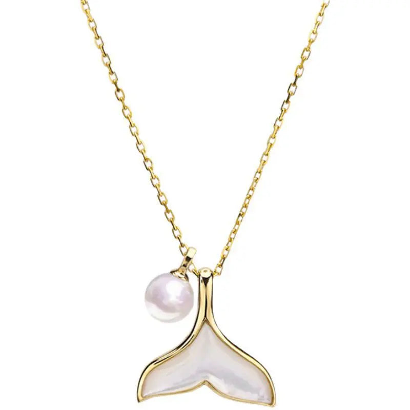 Ivanda Newest Design 18K PVD Gold Plated Stainless Steel Fashion Jewelry Fish Tail Freshwater Pearl Necklace for Girls