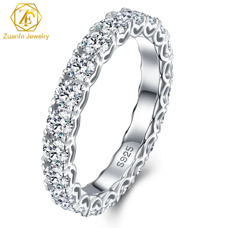 Moissanite 925 Sterling Silver 10K Solid Gold Jewelry 3.0mm DEF Round Shape Diamond Silver Moissanite Ring Eternity Ring