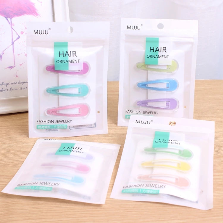 3-Piece Set of Candy Color Metal Hair Clips for Kids Basic Drop Hairgrips Accessory