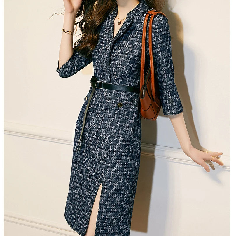 Women's Long Sleeve Dress Slim Temperament Autumn Professional Dress Spring /Autumn Women's Elegant Elasticity Ladies Dress