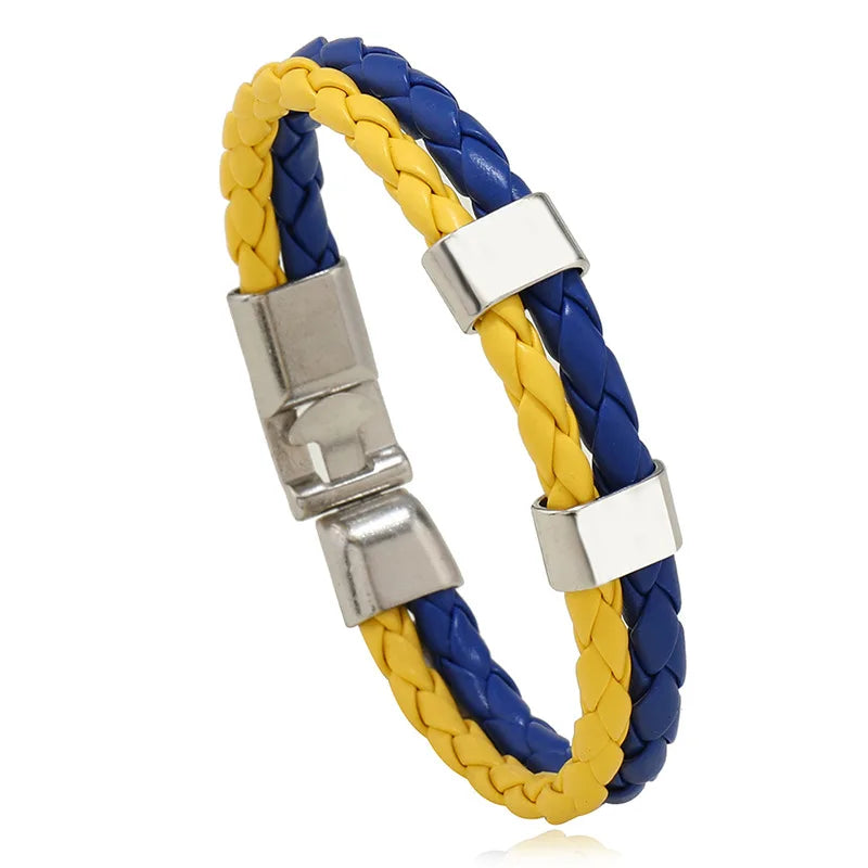 Men's Ukraine Flag Color Braided PU Leather Bracelet Fashionable Colors National Flag Bracelet Jewelry Bangles