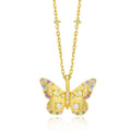 2024 Fashion Light Luxury Brushed Metal Inlaid with Colored Diamonds butterfly Necklace for Girls Jewelry Factory Customized