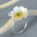 Lotus Fun Wholesale 925 Sterling Silver Anemone Flower Amethyst Peridot Garnet Peridot Topaz Gemstone Ring Women Fine Jewelry