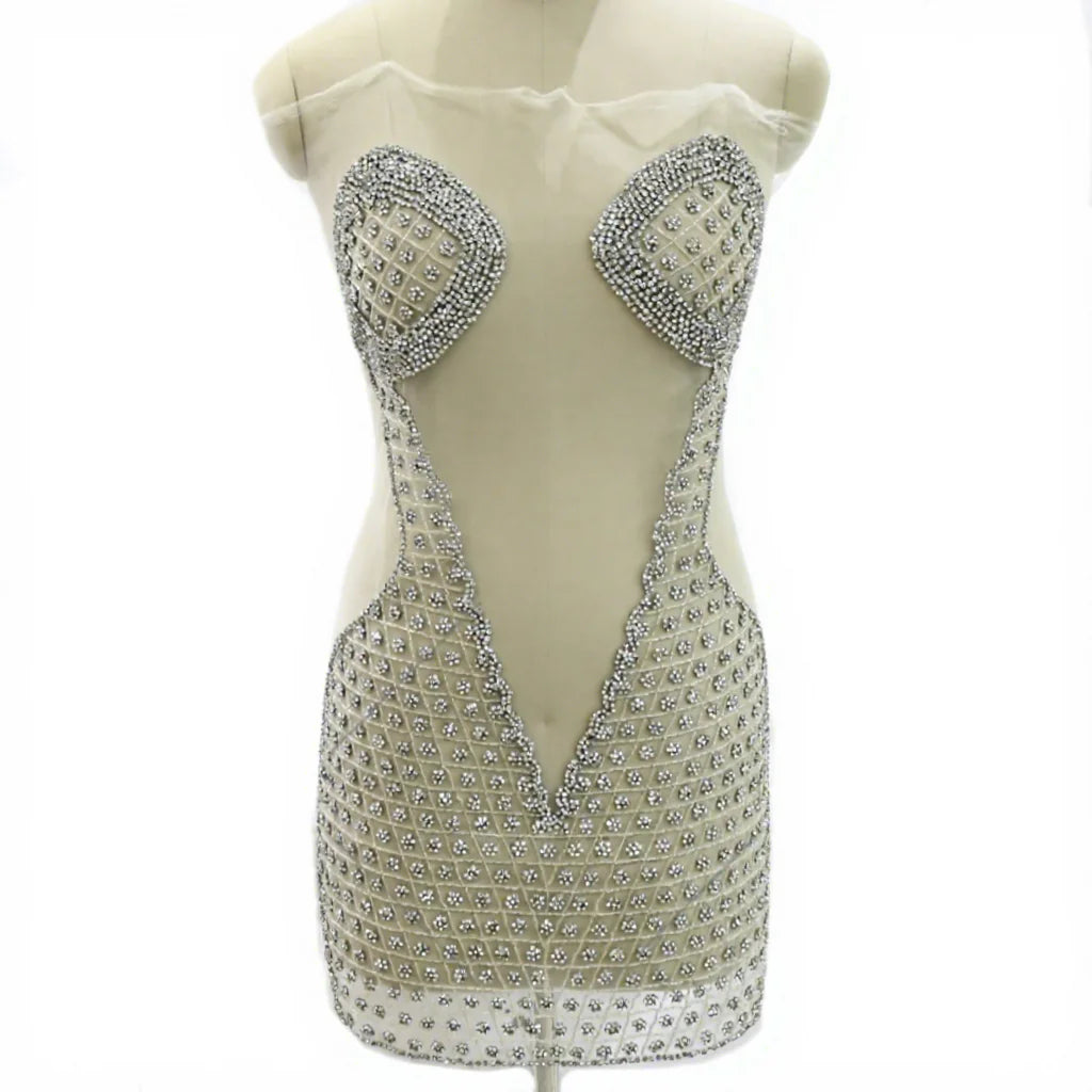 New Arrival Design Sexy Handmade Glass Diamond Rhinestone Silver Rhinestone Bodice Applique Corset for Dresses