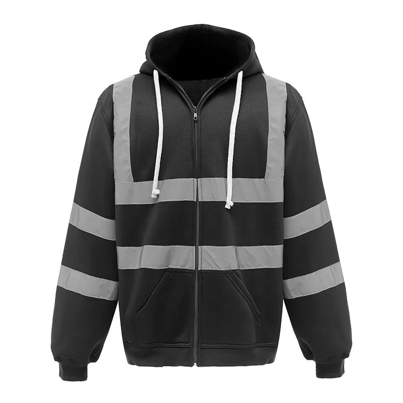 Hi Vis Safety Fleece Zip Hoodie Sweatshirt ANSI Class 3 Reflective With Black Bottom for Men  Hi-Vis Lime Zipper Sweatshirt