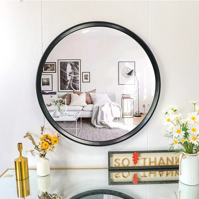 100cm Large High-End Premium Home Decor Wall Hanging Solid Sustainable Natural Rubber Wood Mirror Bathroom Dropshipping DDP