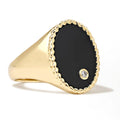 Gemnel Luxury 925 Silver 18k Gold Vermeil 0.1 Microns Malachite Enamel Diamond Signet Band Ring