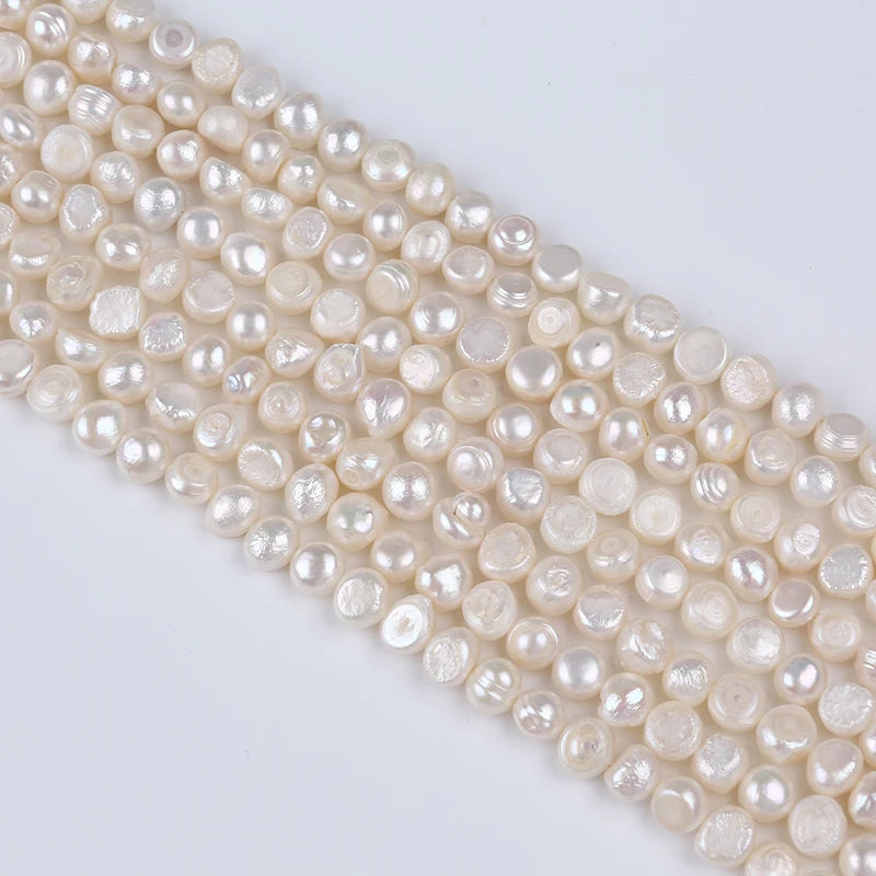 Wholesale 8-9mm Baroque Freshwater Pearl Strands Natural White with Side Hole Loose Pearls