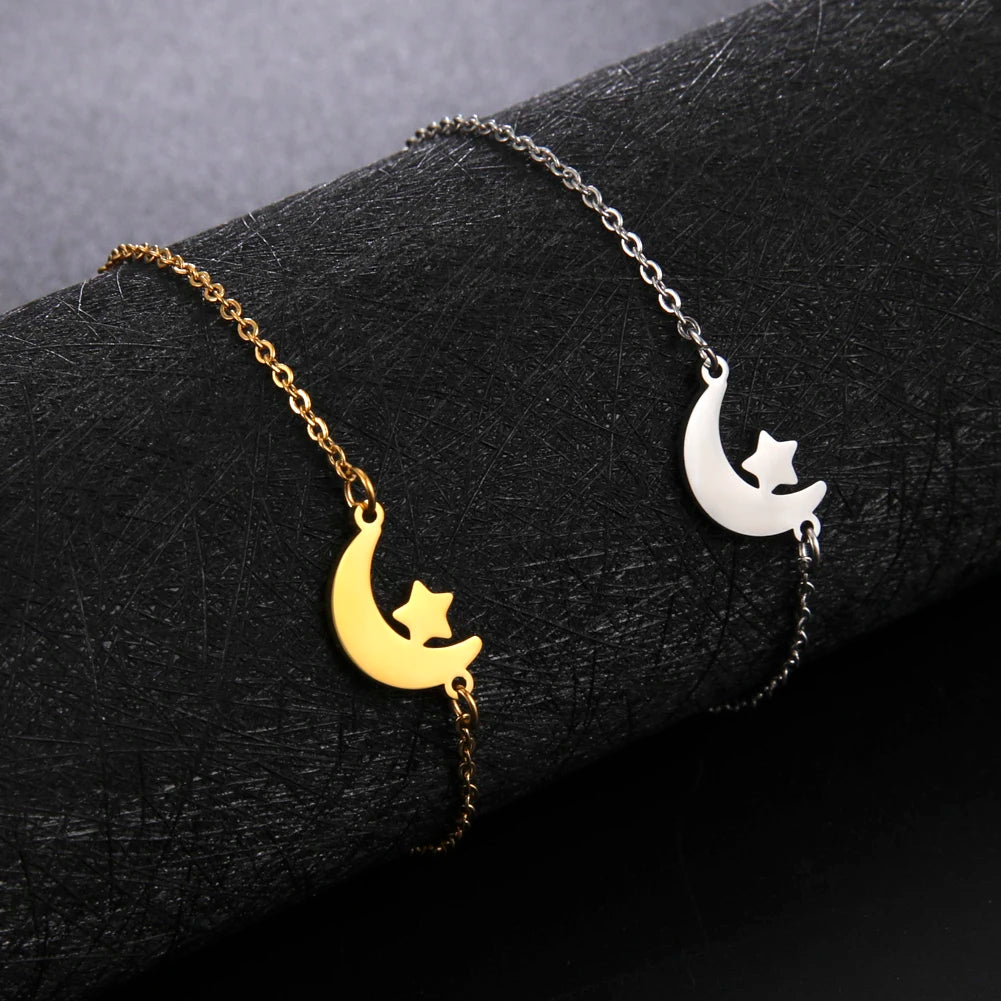 Women's Bracelets on Hand Cute Moon Star Minimalist Bracelets Bangles Friends Couple Gifts Stainless Steel Jewelry 2021