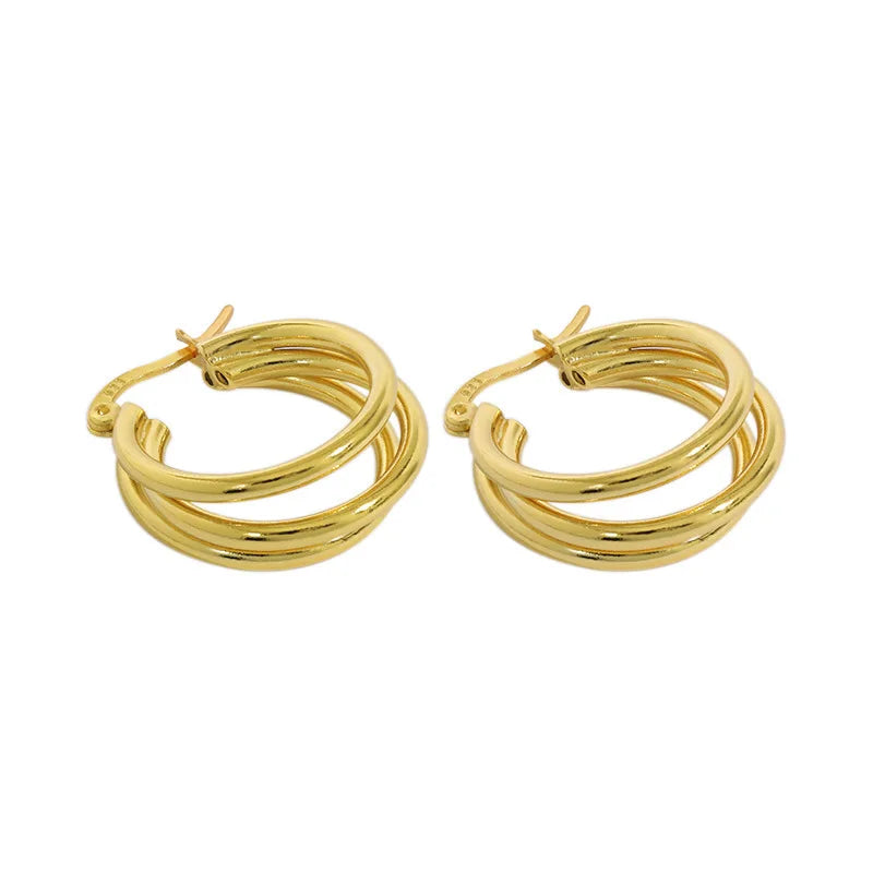 Fine Jewelry 925 Sterling Silver Gold Plated Multi-Layer Circle Hoop Earrings for Women