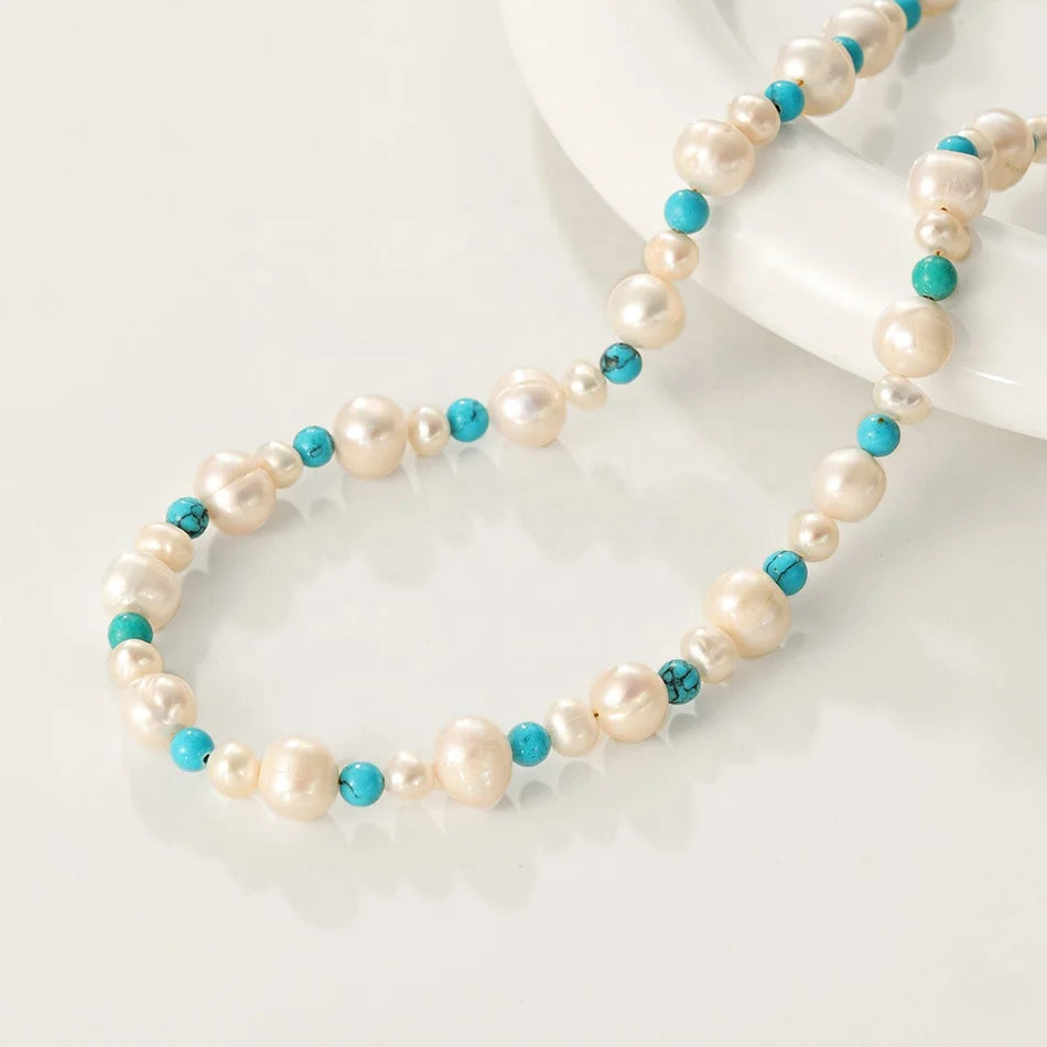 Nagosa Women Jewelry Gold Vermeil 925 Sterling Silvet Turquoise Freshwater Pearl Beaded Necklaces