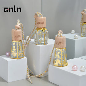 Empty Hanging Freshener Pendant Car logo Vent air Round Wooden Cap Glass Car Perfume Diffuser Bottle