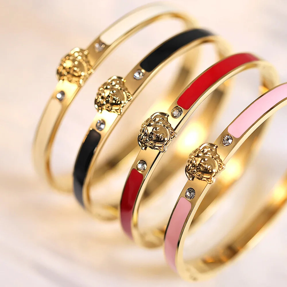 Hotsale Wholesale Reasonable Price Simple 18K Gold Plated Stainless Steel Colorfast Head Bracelet Bangle