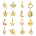 Beimai OEM Charms for Jewelry Making Heart Lock Copper Zircon Sun Star Moon Bee Butterfly DIY Necklace Earrings Accessories