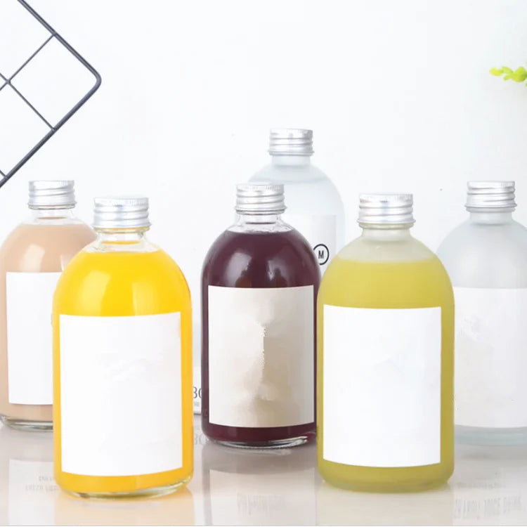 500ml Round Kombucha Clear Frosted Glass Bottle for Beverage Cold Brew Coffee with Aluminium Screw Cap Lid Packaged in Carton
