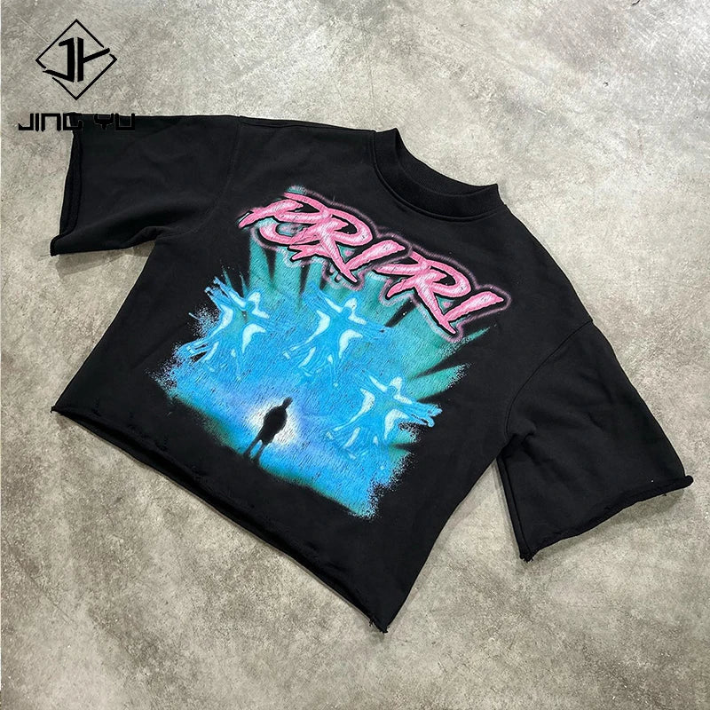 Custom Men Oversized Fitted Tees Graphic DTG Vintage T-shirt Men Heavyweight Tees 300gsm Tshirts Graphic Large Design t Shirt
