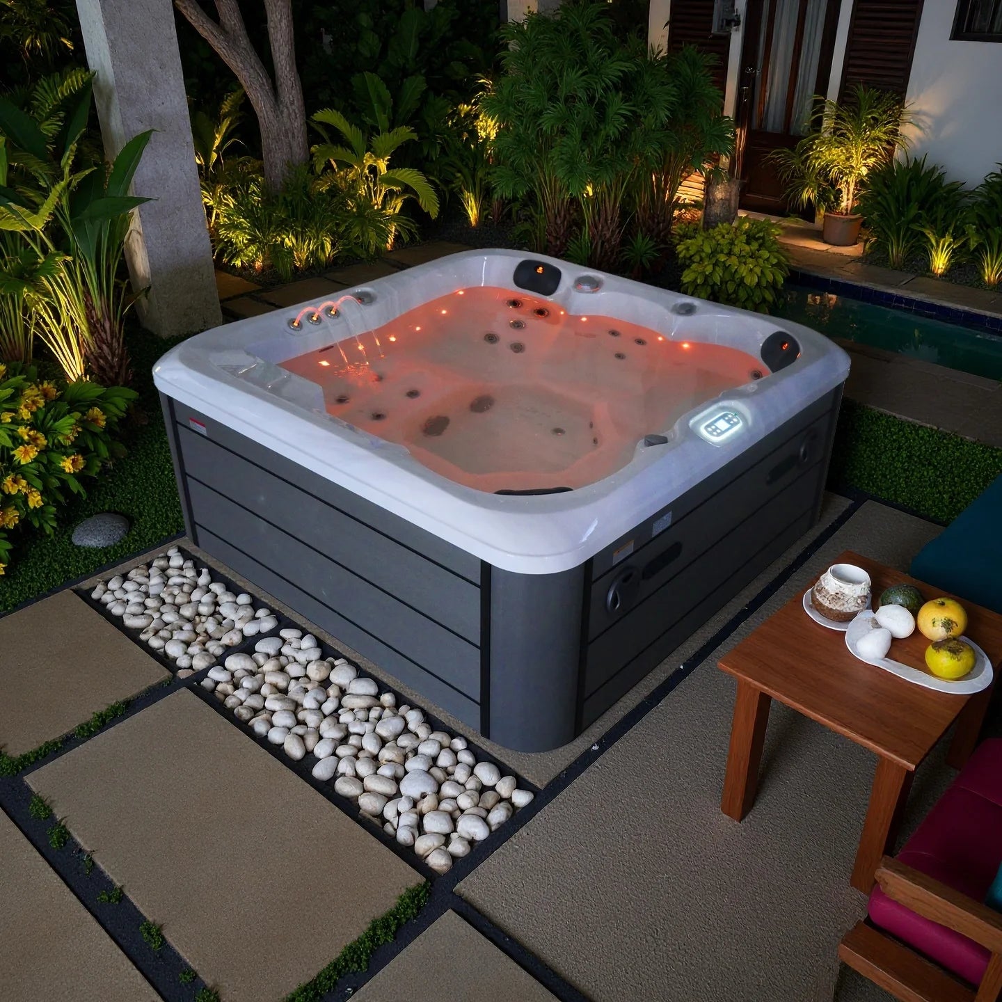 5 Year Warranty Outdoor Spa Tubs 6 Person 31 Jets 21 LED Lights Acrylic Jakuzi Spa Modern Design Freestanding Square Shape Spa
