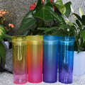 16oz Gradient Mug Double Walled Acrylic Plastic Tumbler Insulated Plastic Water Bottles With Straw Lid