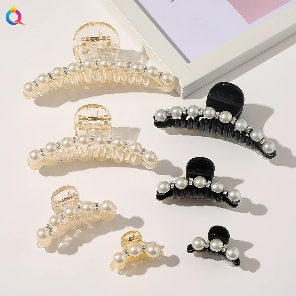QIYUE New Arrival Women Fashion 5 Kinds Size Large Elegant Acrylic Pearl Beads Hair Clip Claw