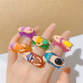 New Design Summer Cartoon Cute Swimming Boy Girl Square Geometric Resin Rings for Women Acrylic Ring Jewelry