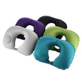 Waterhan FPL4H5335 Auto Press Pump Inflatable Travel with Bag Fashion Air Filled U Foldable Flocked PVC Neck Pillow