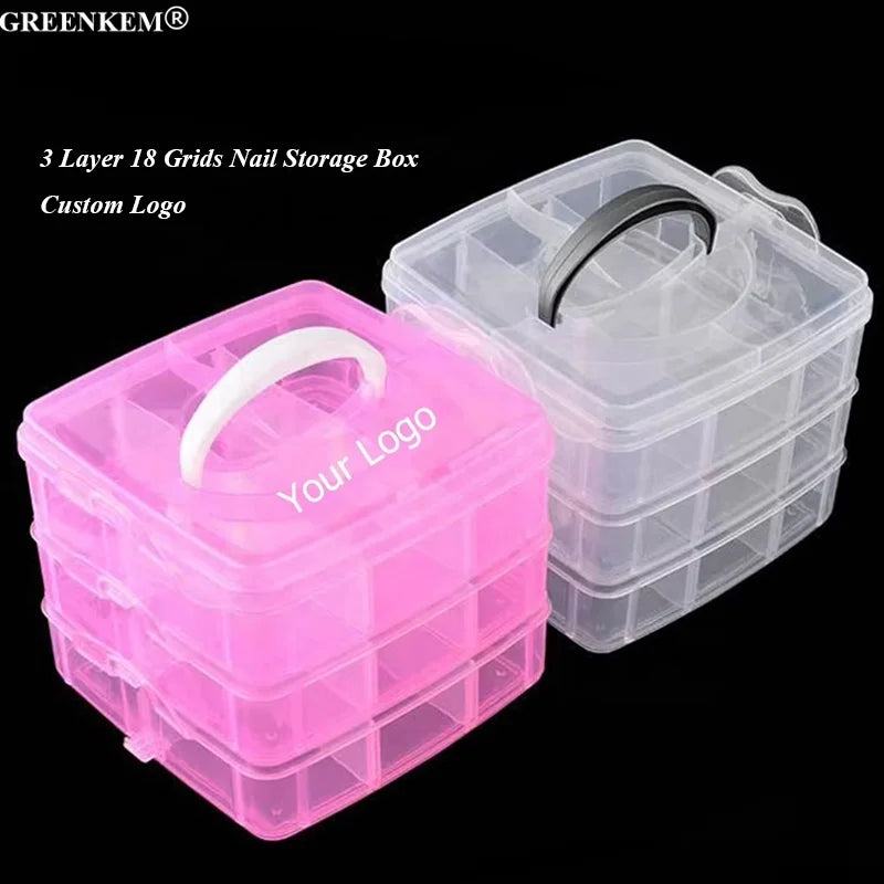 Portable Removable 3-layer Plastic Storage Box Transparent Nail Art Accessories Storage Box Cosmetic Case Small Jewelry Box