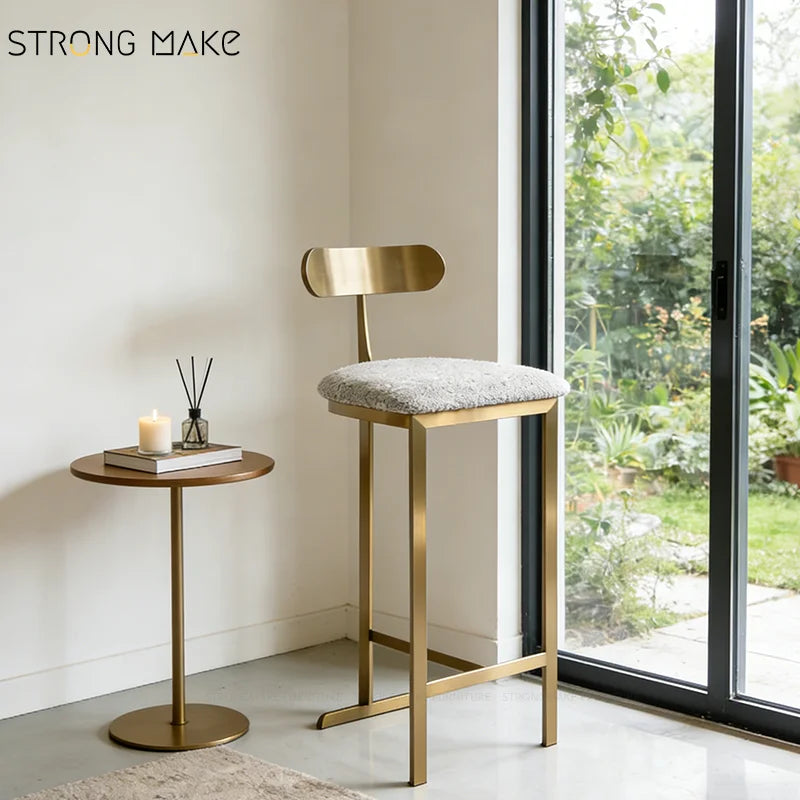 Modern Luxury Stainless Steel Kitchen Island Chairs Dining Room Furniture Counter Height Gold Metal Bar Stools for Kitchen