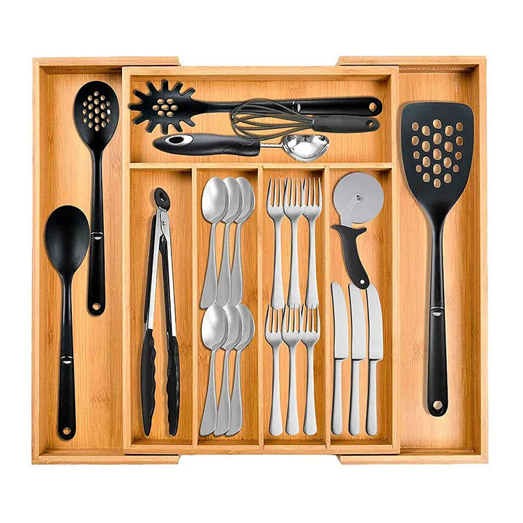 NEWELL Expandable Holder Kitchen Cheese Board Set Utensil Round Serving Tray Bamboo Cutlery Tray With Bamboo Tray