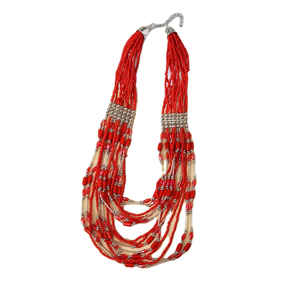 Hot Sale Bohemian Fashion Elegant Handmade Jewellery 2025 Multilayer  Millet Beads Chain Short Necklace Jewelry  for Women