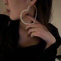 S925 Silver Post Diamond Heart Shape Hoop Earrings Orecchini Cuore Statement Crystal Rhinestone Large Love Tennis Heart Earrings