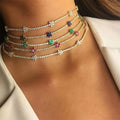 Wholesale Geometric Tennis Zircon Gold Plated Flower Charm Link Chain Copper Choker Necklace-Anniversary Gift