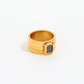 Joolim High End 18K Gold Plated Stainless Steel Black Zirconia Chunky Gourd Band Rings for Women Finger Ring Wholesale