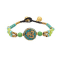 Bohemian Handmade Tibetan Style Green Beaded Bell Woven String Women's Bracelet