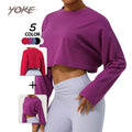 YK Loose Round Neck Long Sleeve Crop Cotton Material Cloth T-shirt Breathable Cool Top Exercising Sports Wear for Spring Summer